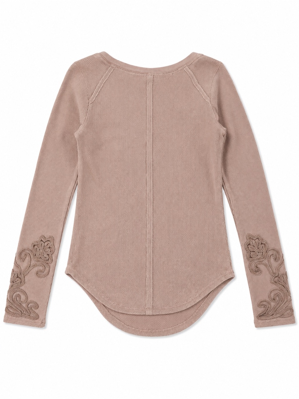 Free people size mediumLong Sleeve Scoop Neck waffle knit Top Embroidered sleeve - Picture 2 of 4